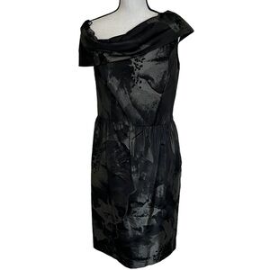 Carmen Marc Valvo Charcoal Floral Midi Dress